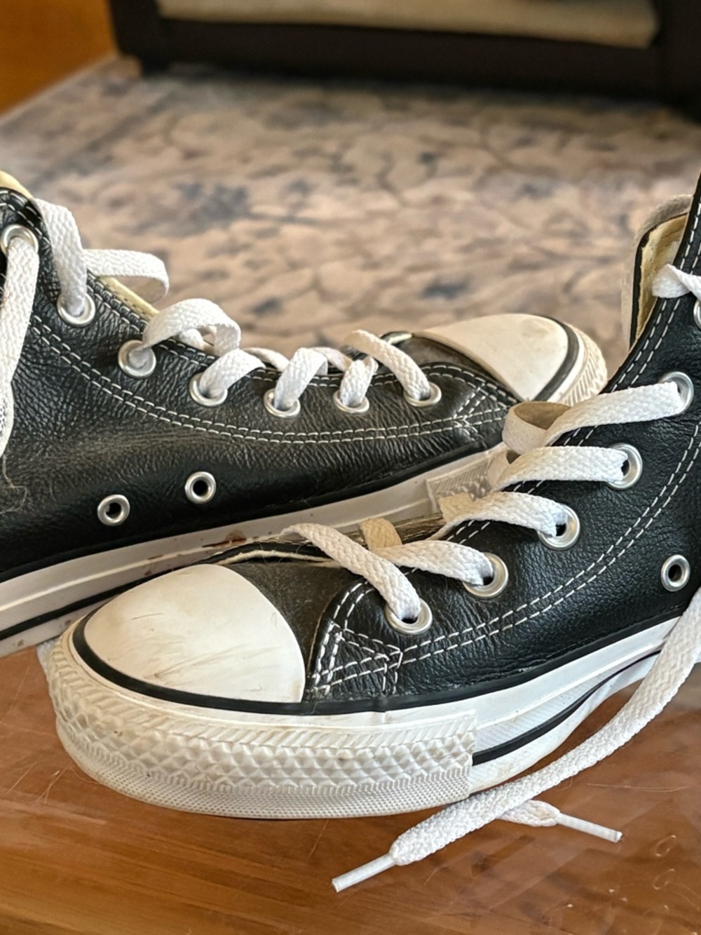 Leather Converse Black and White Leather High-Top Sneakers